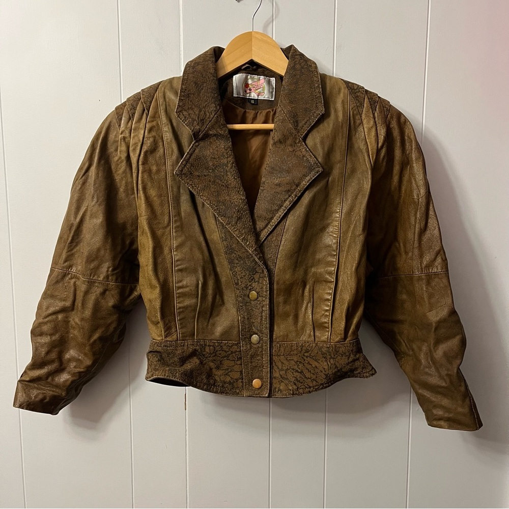 Vintage Adler Leather Jacket Flight Aviator Shoulder Pads Bomber Military Brown - Picture 4 of 16